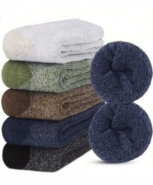 5 Pairs Men's Thermal Socks – Warm, Thick, and Cushioned for Winter